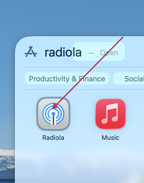 Open Radiola from App Manager