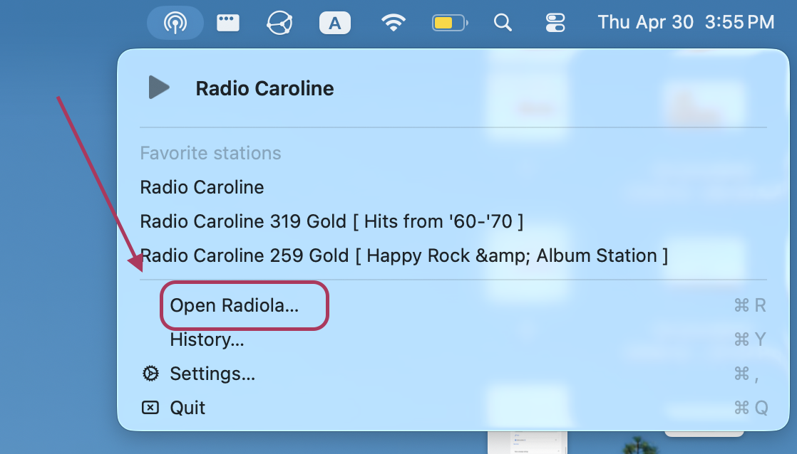 Open Radiola's main interface