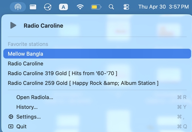 Play Mellow Bangla directly from the menu bar